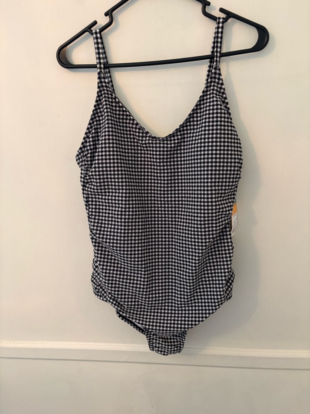 Kona Sol Swimsuit Women Classic One Piece  Black White Check Sz L -NWT